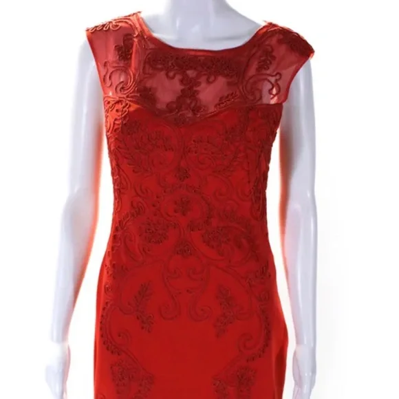sue wong embroidered sheath dress Sue Wong - Embroidered Bateau Neck Sheath Dress N5167 2 / Flame